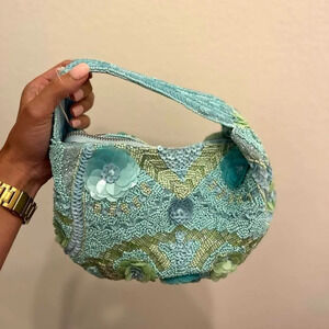 TJ Maxx Marshall’s blue green teal viral bead floral sequin shoulder bag